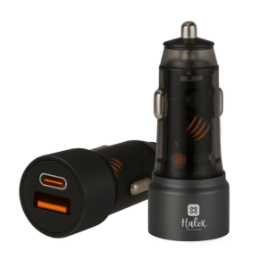 HALOX 52.5W Fast Charging Car Charger, Dual Output 30W Type C PD + 22.5W USB Car Adapter, Quick Charge Car Plug for iPhone, Android, Tablets & More, High-Speed Compact Car Power Charger